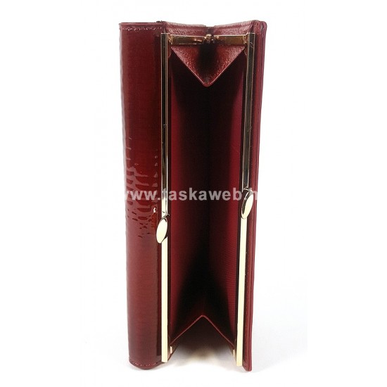 KROKOMANDER piros, hosszú, külső keretes női bőr pénztárca SKJ11-005