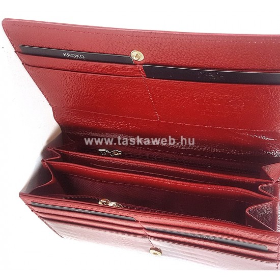 KROKOMANDER piros, hosszú, zippes krokkó lakk bőr női pénztárca SKJ11-018