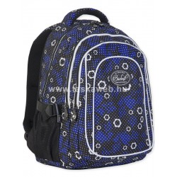 PORTIA 21 ovális Budmil hátizsák, iskolatáska fekete-kék, fehér pettyes-virágos 10110254-S5