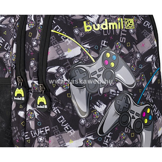 PORTIA 23 ovális Budmil hátizsák, iskolatáska fekete, szürke mintás 10110254-S12