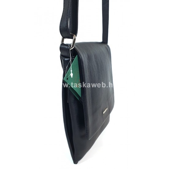 Rialto fekete, keskeny, fedeles, fém márkafeliratos átvetős kis bőr táska RT5419NAE-03