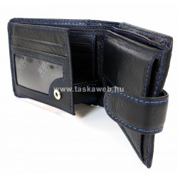 WILD Horse nyomott logós, fekete, kék tűzéses, kis patentos nyelves pénztárca 181-8 kék varrott
