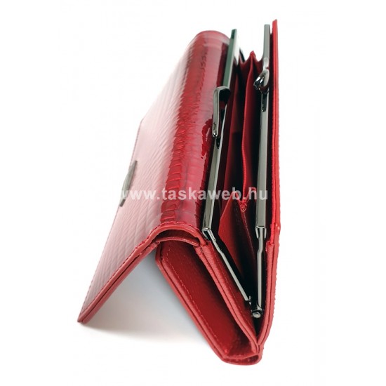 PRESTIGE piros, két oldalas krokkó lakk bőr női pénztárca-keretes PRL55020