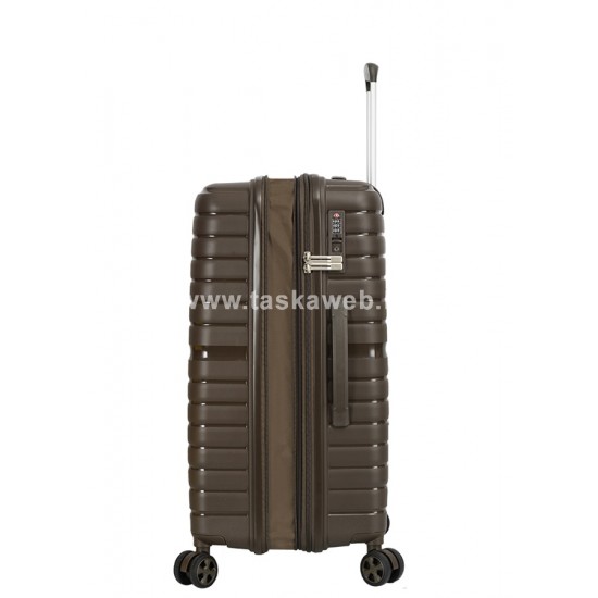 SNOWBALL kereszt bordás barna bővíthető közepes bőrönd -SB49203-Barna M