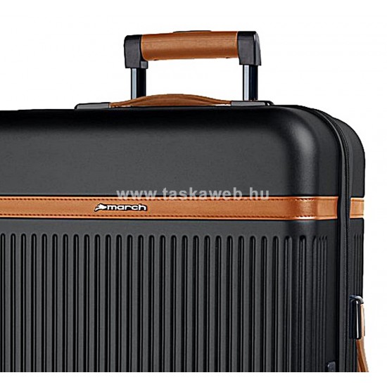 March Brenner négykerekű, műbőr betétes elegáns fekete közepes bőrönd 0077-M