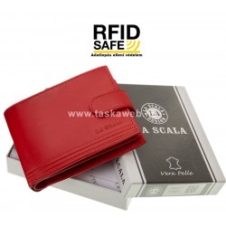 La Scala RDID védett, piros, dísznyomatos pénz és irattartó tárca kapcsos nyelvvel TGN1021/T