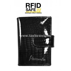 Alessandro Paoli RF védett, fekete hüllőmintás lakk bőr patentos kártyatartó 01-81
