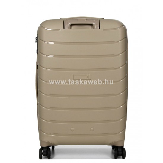 SNOWBALL íves bordás pezsgő színű közepes bővíthető bőrönd -SB61303-pezsgő M